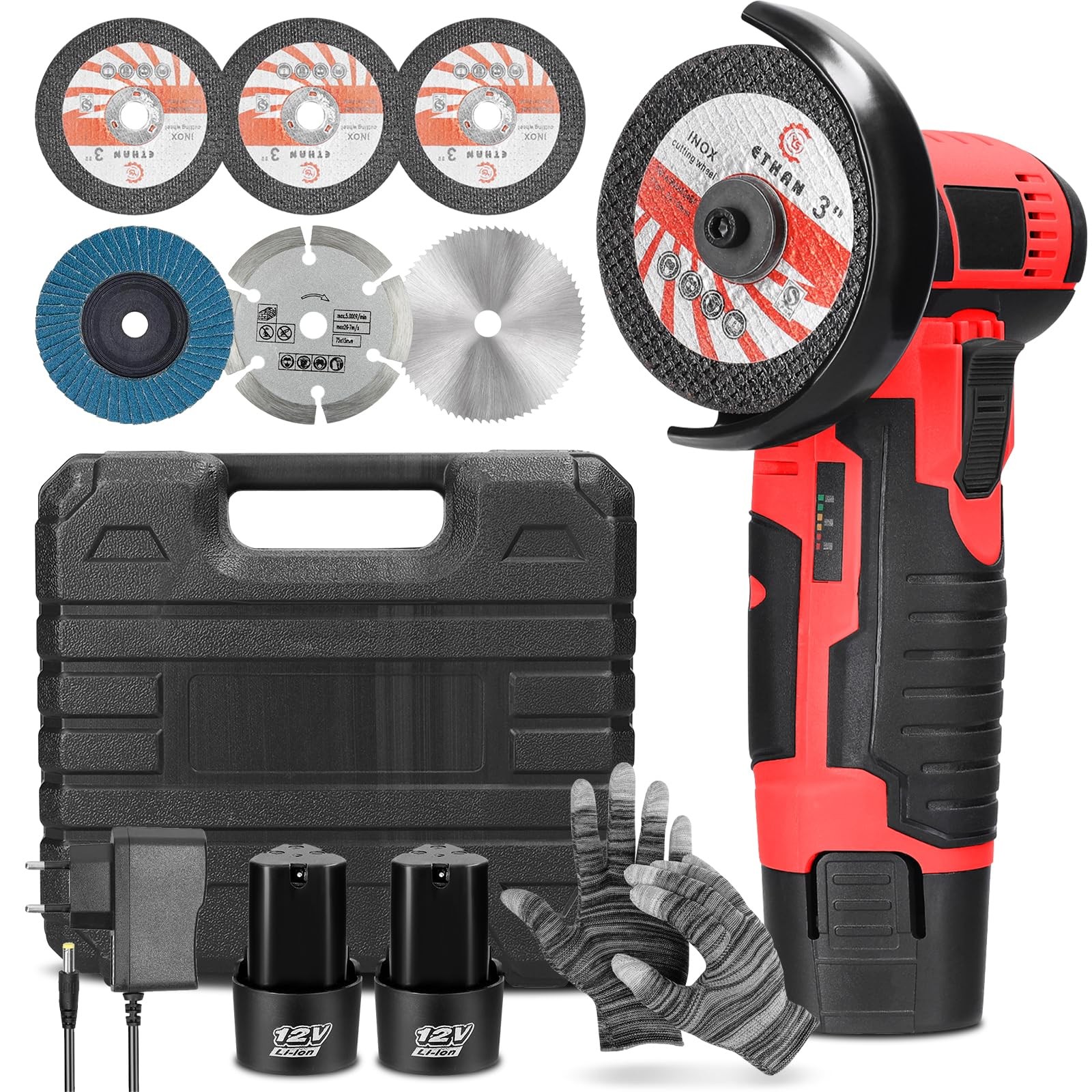 Smerigliatrice Angolare Professionale 20V, 2 Batterie Litio, 6 Dischi