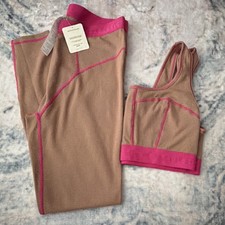 Fabletics 2-Piece Athleisure Set L Brown/Pink Leggings Sports Bra