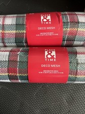 Deco Mesh Green Red  White Plaid New 10 Inches X 30 Feet Lot Of 2