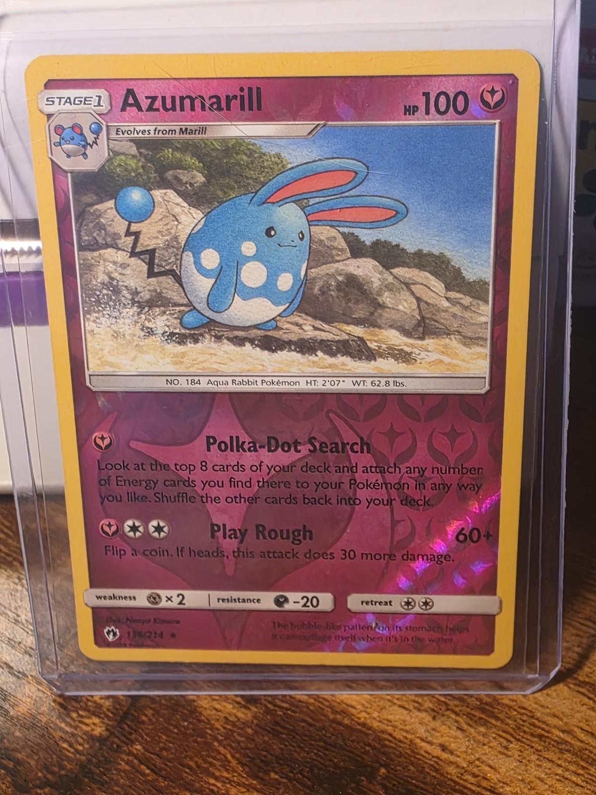 1x Dmg Crease Azumarill Reverse Holo Rare - 136/214 - Lost Thunder Pokemon 2018