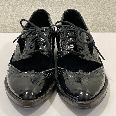 DONNA PIÙ Rare Find Italian Black Patent Leather/Velvet Wingtip Oxford Women 7.5