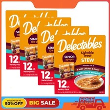 4 pack Delectables Stew Senior 10 Variety Pack Lickable Cat Treats, 12-Pack