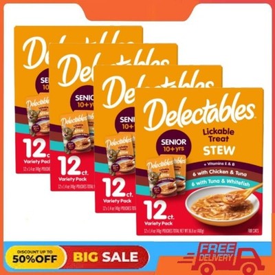 (4 pack) Delectables Stew Senior 10+ Variety Pack Lickable Cat Treats, 12-Pack