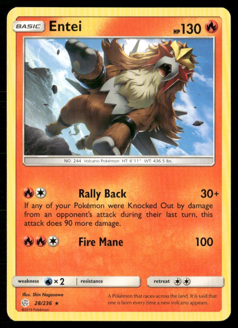 Entei 28/236 Rare Cosmic Eclipse Pokemon Lightly Played