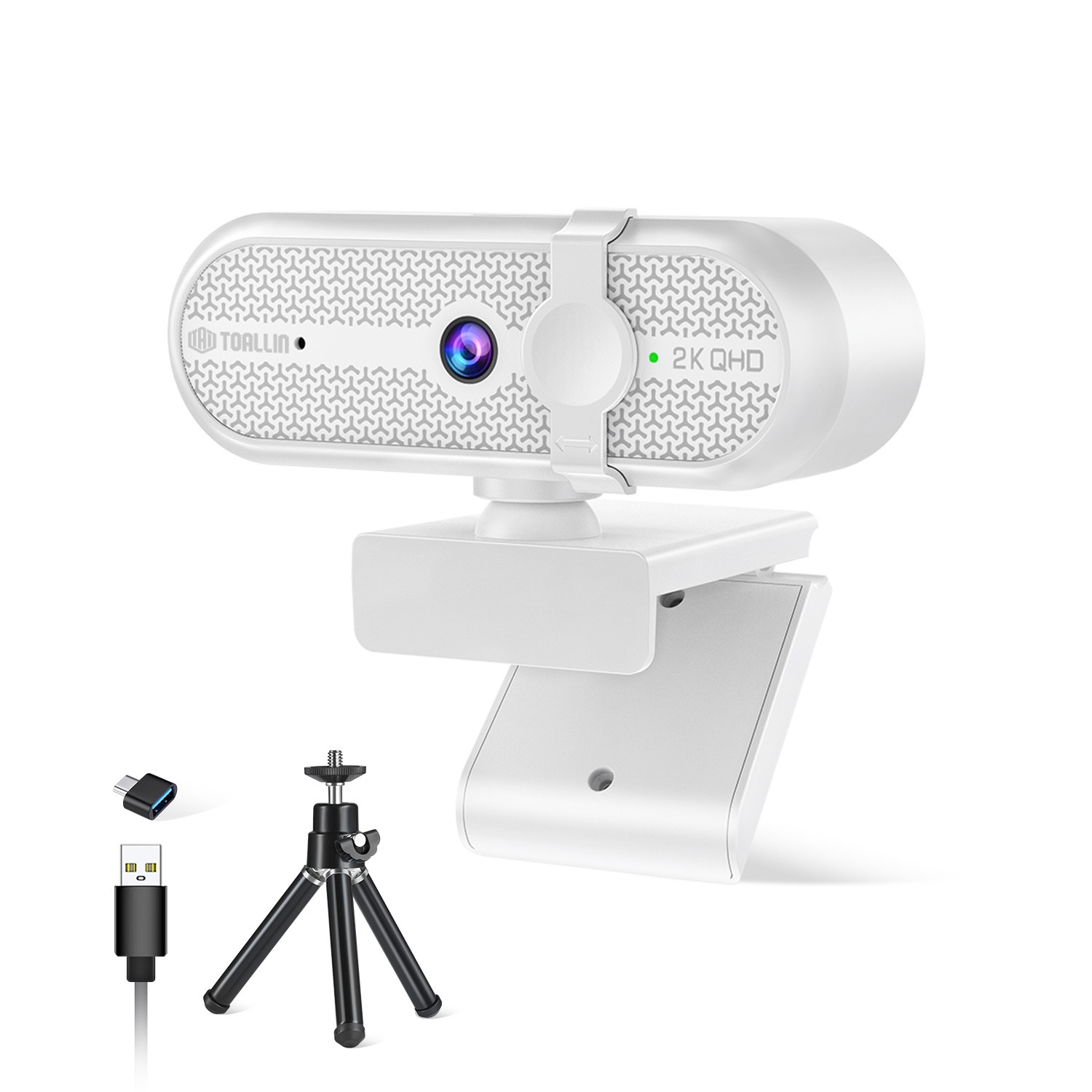 TOALLIN 2K QHD Webcam with Privacy Cover 5MP Wide Compatibility 90&deg; FOV w/Tripod
