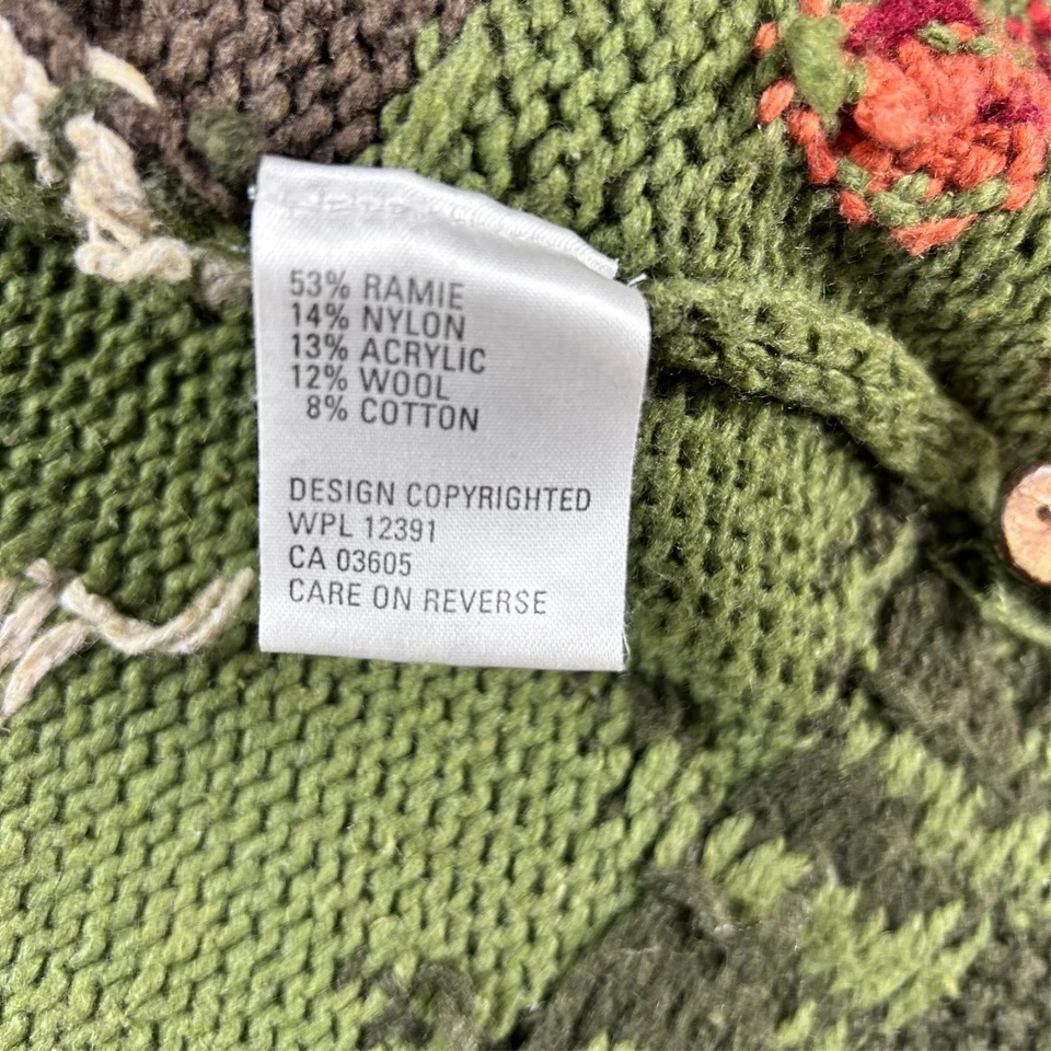 Vtg DAVID BROOKS Hand Knit Sweater Womens L Dog and Bird Ramie Blend Cardigan - Image 3 of 4