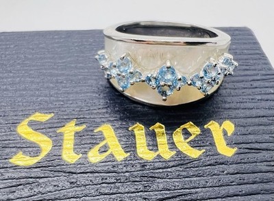 Stauer Topas Schweizer Blau & Perle Ring Silber 925 Gr. 7 Statement