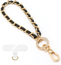 Phone Wrist Strap for Women  Moms, Metal Chain  Leather Phone Lanyard with Tet