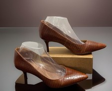 NINE WEST Pump Heels 8.5 M Leather Brown Croc Embossed MARGOT