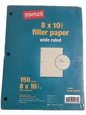Staples Filler Paper Wide Ruled 8x10.5   502879 3-hole 150 Sheets