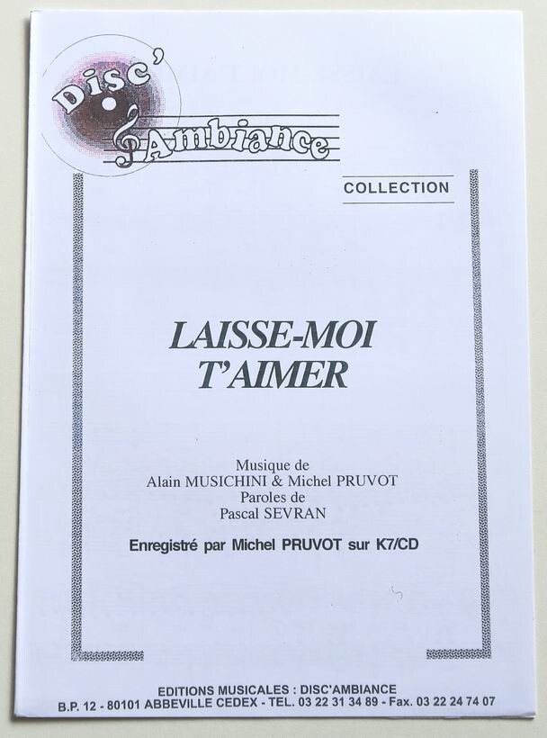 Partition sheet music MICHEL PRUVOT LaisseMoi t'Aimer * 90's