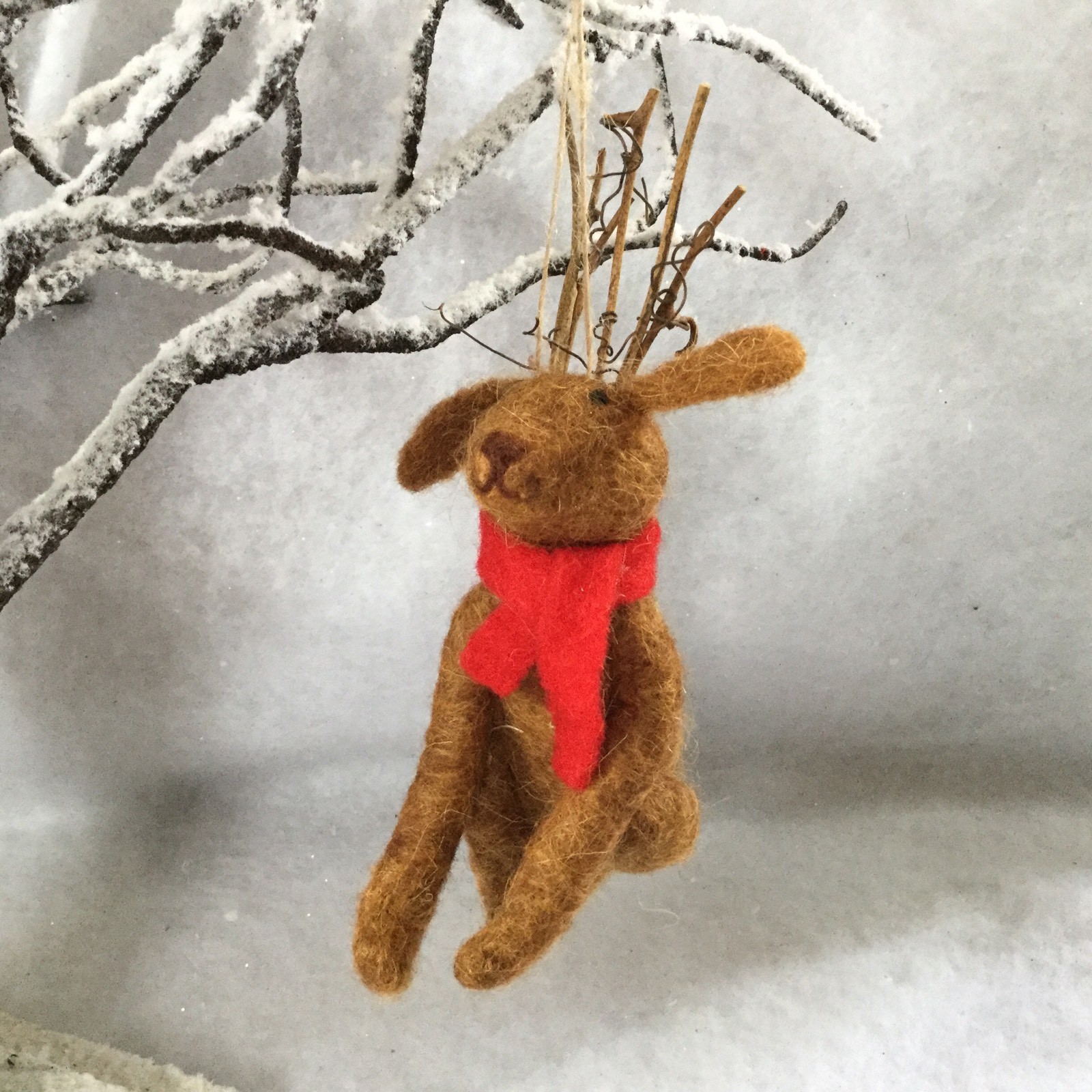 Wool Dog with Reindeer Antler Felt Christmas Tree Decoration Gisela Graham Stag