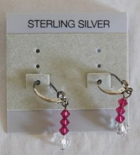 Sterling Silver Pierced Earrings - Faceted Clear red Crystal Beads D222
