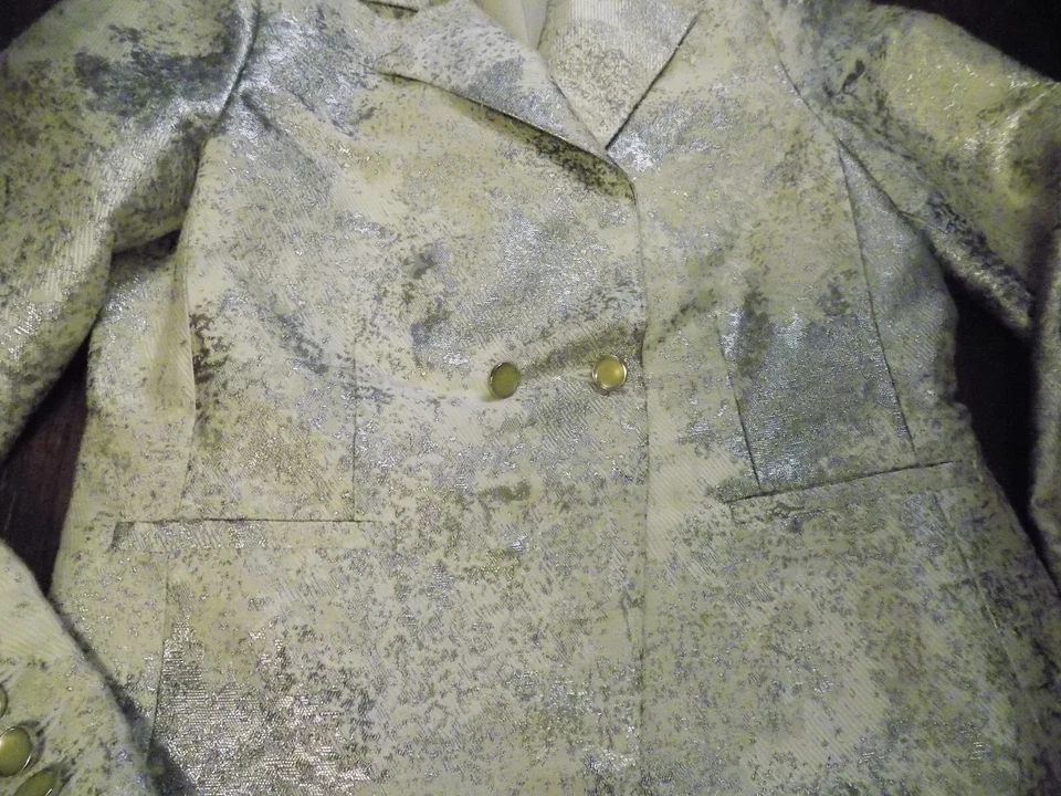 CAbi Shiny blazer jacket glam Sparkle Silver Metallic Cream Neutrals sz 4 EUC — 第 3/4 张图片