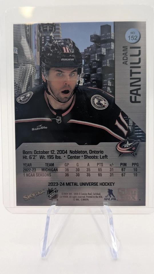 2023-24 METAL UNIVERSE ADAM FANTILLI ROOKIE RC #152 BLUE JACKETS PROSPECT - Image 3 of 3