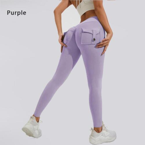 Style 2 Pockets Yoga Leggings Cargo Style Gym Women High Waist Pants for Workout - Picture 28 of 40