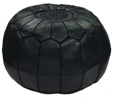 Moroccan Pouf Footstool Hassock Ottoman Poof Handmade Leather Genuine Black