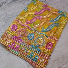 Indian Ethnic Dupatta Scarf Floral Aari Hand Embroidery Georgette Veil Stole L"