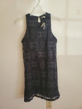 NWT Miami Black Kneelength Lace  Embroidered Sleeveless Dress Womens Medium