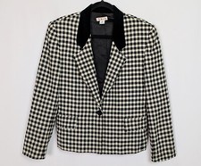 Vintage 90s 8 Talbots Plaid Blazer Velvet Trim 100 Worsted Wool Tartan Jacket