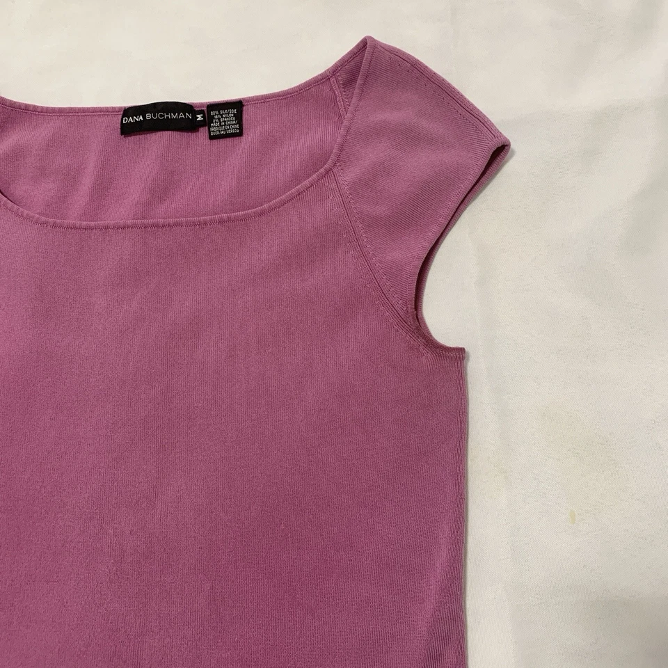 DANA BUCHMAN Top Size M Silk Blend Stretch Sleeveless Cap Strap Violet Red Sport - Image 2 of 4