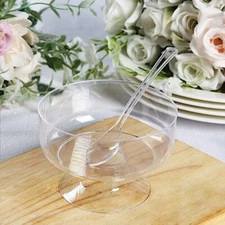 24 Clear 6 oz Disposable Footed Plastic Dessert CUPS SPOONS Party Decorations