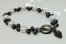 Sterling Silver Freshwater Pearl Bead Toggle Bracelet 