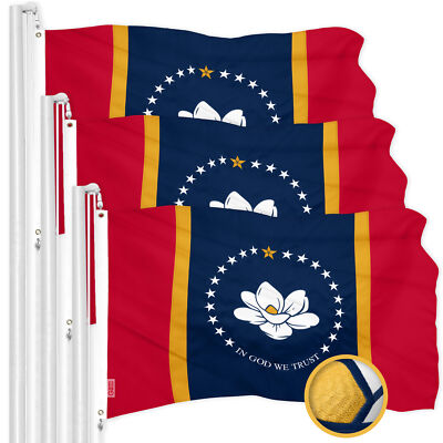 G128 3 Pack: New Mississippi Magnolia Flag 3x5 Ft Embroidered 300D Polyester