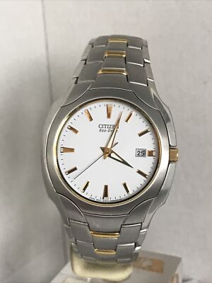 Citizen Men’s Eco Drive White Dial Date Steel Two Tone Bracelet Watch  BM6014-54A UK