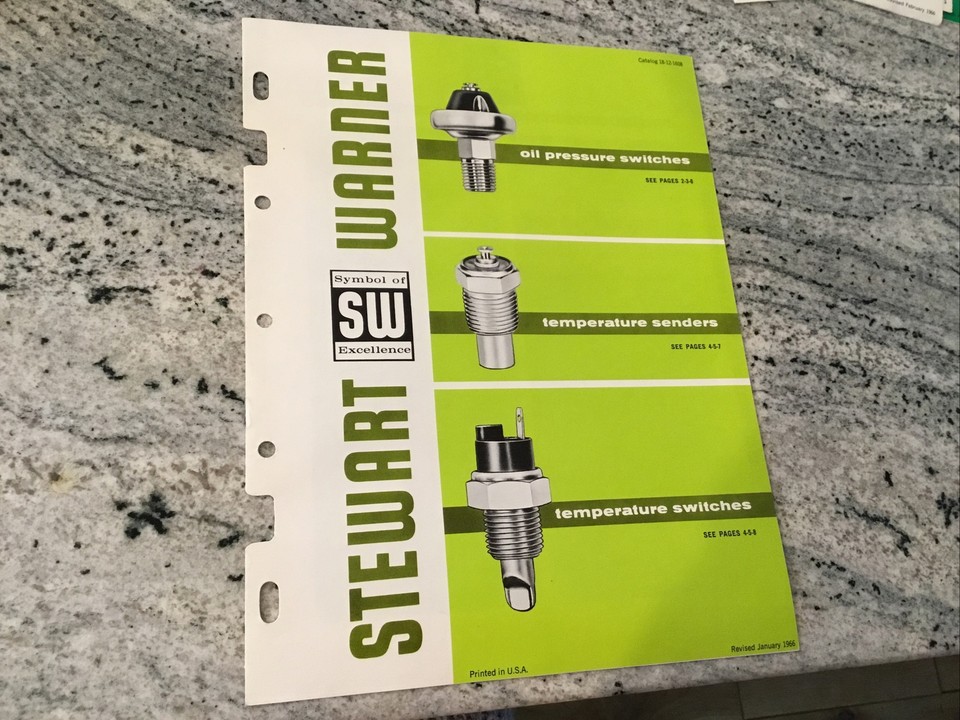 Vintage 1966 Stewart Warner Gauges catalog brochure Oil Pressure Temp  Switches | eBay