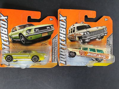 Matchbox 1963 Cadillac Ambulance Surf Doc 11/120 +1968 Ford Mustang GT/CS X 2