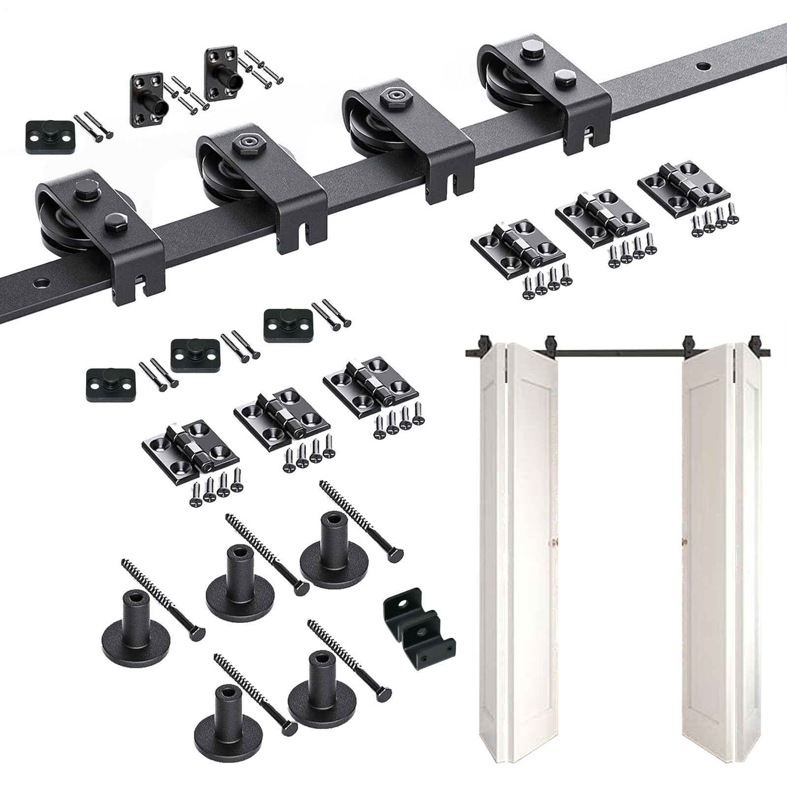 Modern Sliding Barn Door Hardware Kit with 4-Door Track Rail for Closets