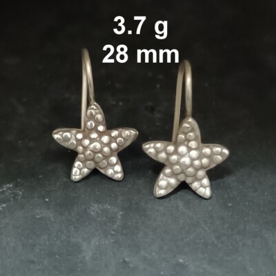 FINE SILVER EARRINGS CRAFT VINTAGE DANGLES 3g Abstract STARFISH HOOK #RE194