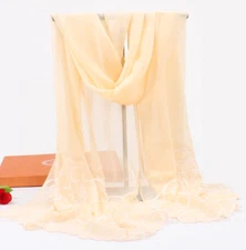 100% Silk Scarf Women neckerchief Shawl Wrap Embroider floral MY185