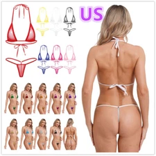 Womens Mesh Sheer Extreme Micro Brazilian Bikini Bra Top with G-String Swimsuit