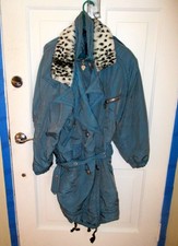 Vtg 90's High Society Woman Blue Ski Jacket Faux Fur Collar Italy Sz 42 Us Med