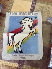 Unicorn latch rug kit, precut yarn, for wall hanging or rug, 20"x27"
