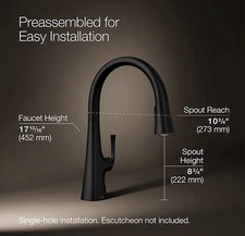 Kohler Graze Pull Down Kitchen Sink Faucet Matte Black K-22062-BL (READ)