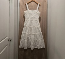 GAP White Eyelet Lace Tiered Sundress Women's Size L NWT Boho Cottagecore NWT