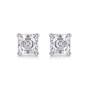 Authentic Solitaire 1-TCW Asscher Cut Diamond Earrings IGI Certified 14K White Gold Plated