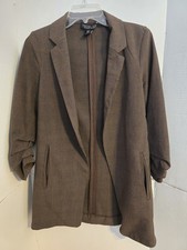 RACHEL ZOE Womens Open Front 3/4 Ruched Sleeve Blazer Jacket Size XS Brown Plaid