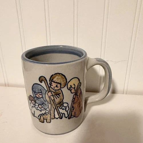 Vintage Louisville Stoneware Pottery Christmas Nativity Scene Coffee Cup Mug