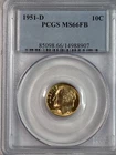 1951-D Roosevelt Dime PCGS MS66 FB Nice Eye Appeal Amazing Toning