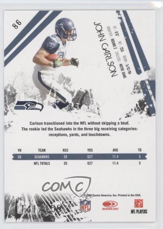 2009 Donruss Rookies & Stars Longevity Ruby /150 John Carlson #86 - Image 2 of 2