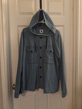 Pretty Green - Nimes Hooded Overshirt Size Large, Light Blue