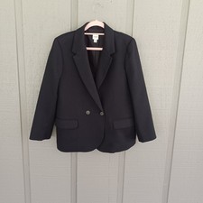 J Crew Factory Cotton Blend Textured Blazer Size 14 Women Career Color Black