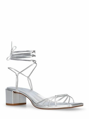 $450 AEYDE 55mm Serafina Leather Sandals SILVER WRAPAROUND STRAP 37 (DD1)