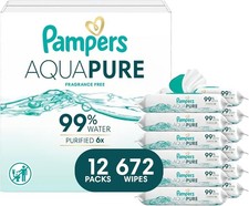 Aqua Pure Baby Wipes 99 Water Fragrance Free 672 Baby Wipes Total 12X Flip-Top