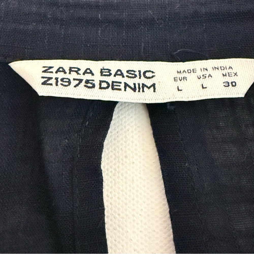 ZARA Basic Navy Embroidered Button Down Shirt Lon… - image 5