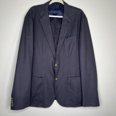 J.Crew Blazer Mens XL Navy Hemp Cotton Stretch 2 Button Patch Pockets Sport Coat
